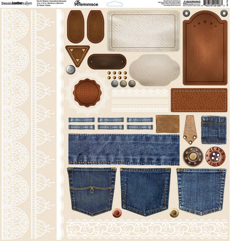 Texture Denim Leather Lace Reminisce Stickers Sheet