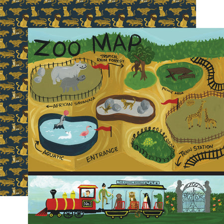 Jungle Safari Animals Zoo Map Scrapbook Paper