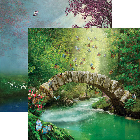 Enchanted Forest Fairy Fantasy Bridge Scrapbook Paper